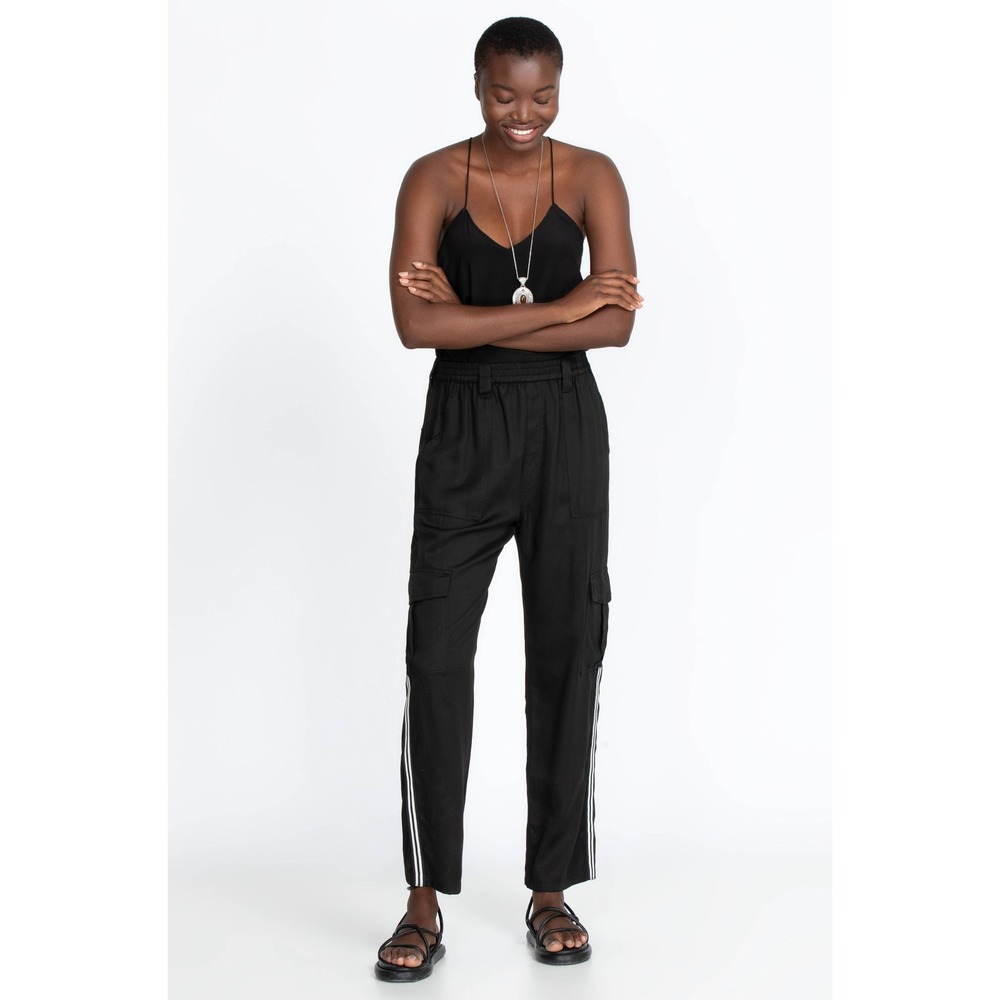 JOHNNY WAS Cargo Pants Women Small Black Lyocell Side Stripe Utility Pockets